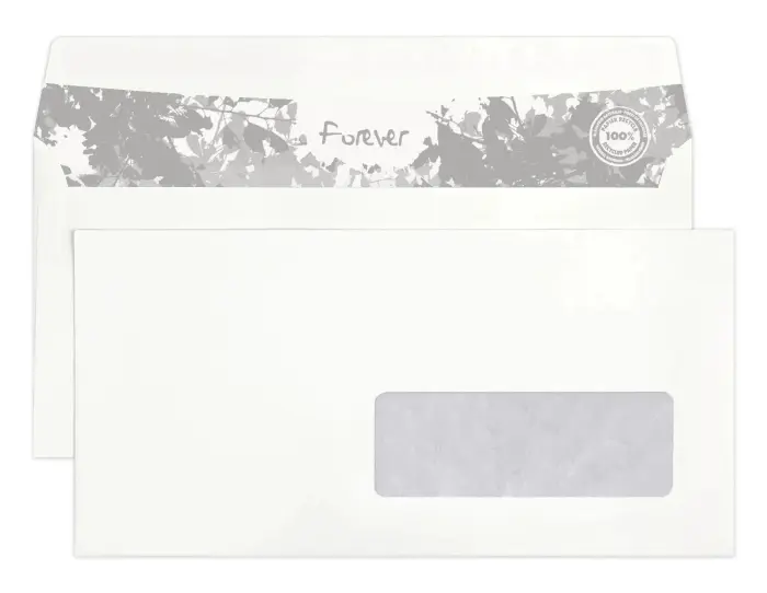 Boite de 500 Enveloppes Evercopy Premium Blanches 100% recyclé DL-110x220mm - Auto-Adhésives - 80g/m2 - Fenêtre Papier Cristal 35x100 (position 20/20)