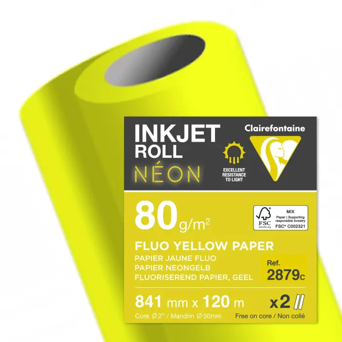 BBX JAUNE FLUO 80G L.841 mm x 120m C.2 - Jaune Fluo