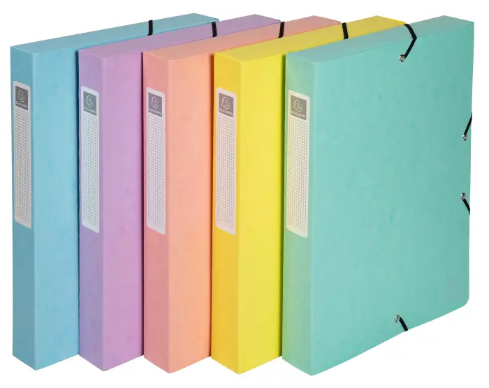 Boite de classement Exabox Dos 25mm carte lustrée Aquarel - A4 - Couleurs assorties