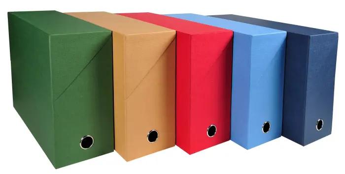 Boite transfert Dos 120mm papier toilé - Couleurs assorties