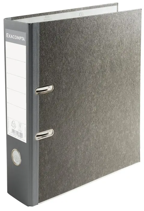Classeur à levier papier marbre gris dos de 80mm - dos couleur - A4. - Gris-dos gris