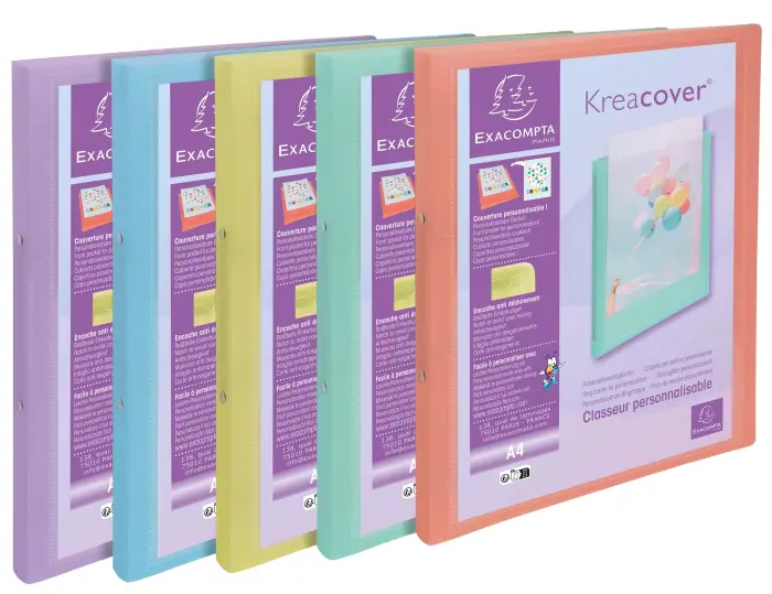 Classeur 2 anneaux 15mm polypropylène Kreacover Pastel - A4 - Couleurs assorties