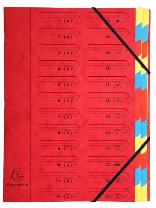Trieur agrafé avec élastiques 24 compartiments - Rouge