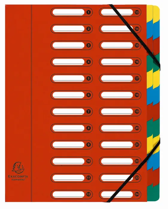 Trieur HARMONIKA® à fenêtres avec élastiques véritable carte lustrée 24 compartiments - Rouge
