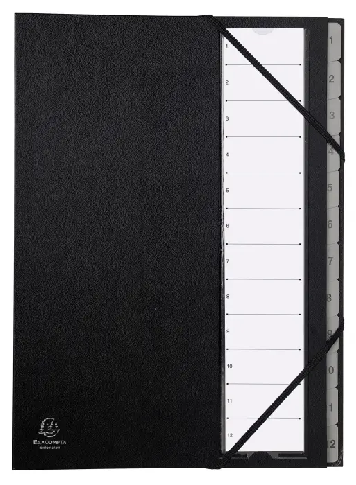 Trieur rigide Ordonator numerique dos extensible 12 compartiments 1 à 12 - Noir