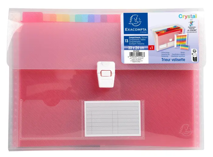 Trieur valisette polypropylène 13 compartiments Crystal - 33x25cm - Cristal