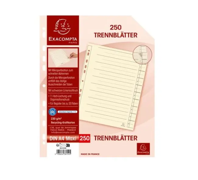 Paquet de 250 intercalaires 230G 20 positions - Ivoire