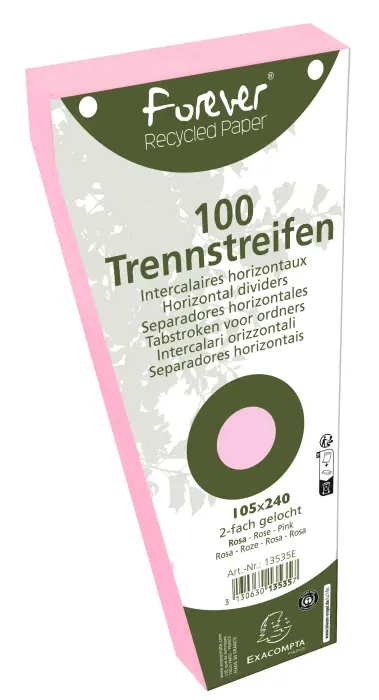 Paquet 100 fiches intercalaires trapézoïdales unies perforées Forever - 105x240mm - Rose