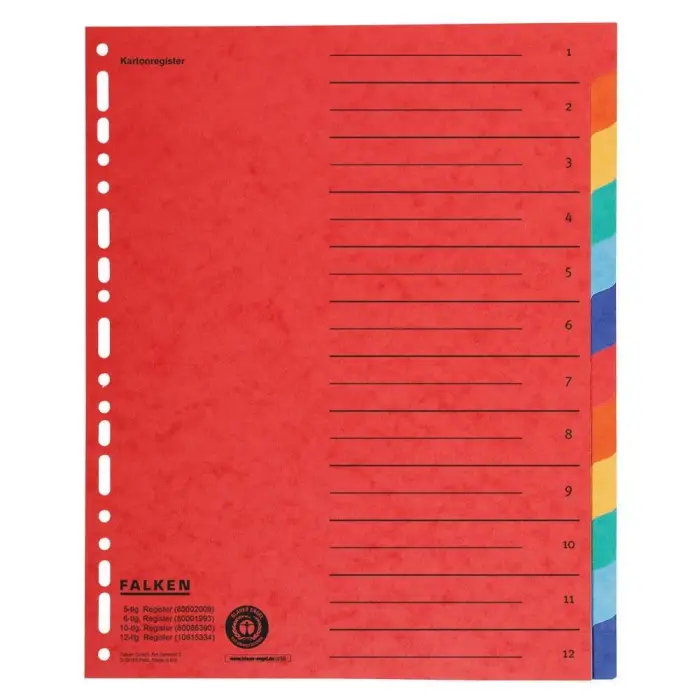 Intercalaires A4+ 12 positions en carte recyclée - Couleurs assorties