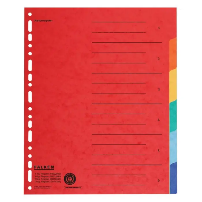 Intercalaires A4+ 6 positions en carte recyclée - Couleurs assorties