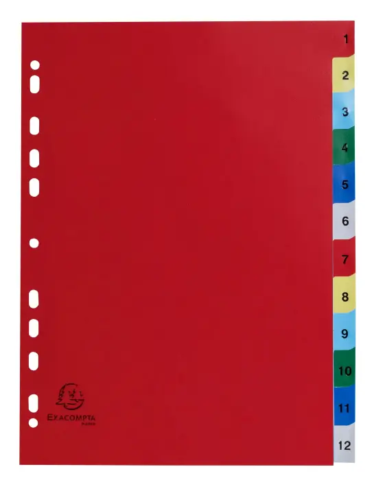 Intercalaires imprimés numériques polypropylène 12/100e - 12 positions - A4 - Assorties vives