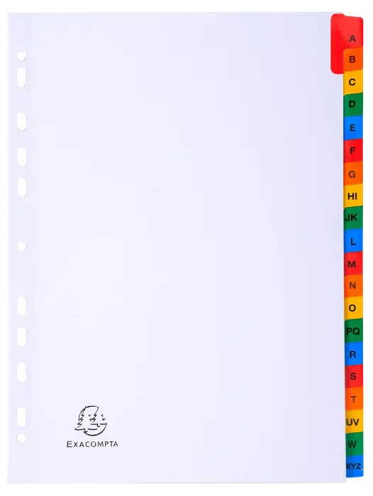 Intercalaires Imprimés alphabétiques carte blanche 160g - 20 positions - A4 - Blanc