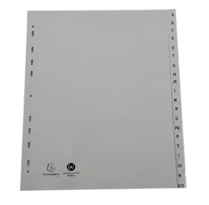 Intercalaires imprimés alphabétiques PP recyclé gris - AZ 20 positions - A4 Maxi - Gris