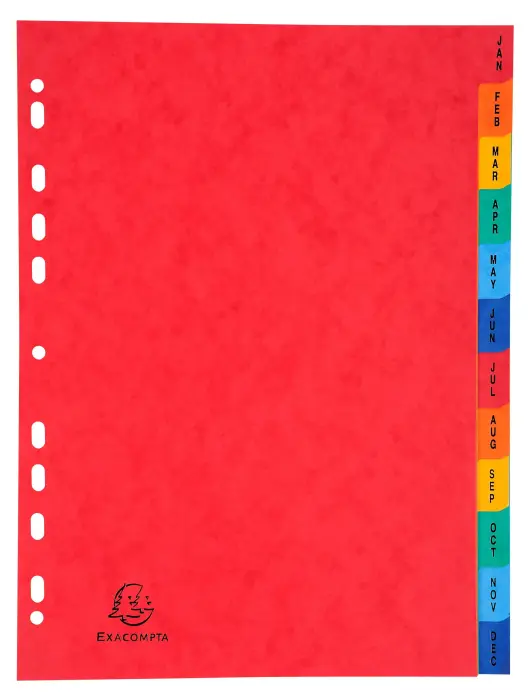 Intercalaires indexés - 12 touches January/December - Couleurs assorties