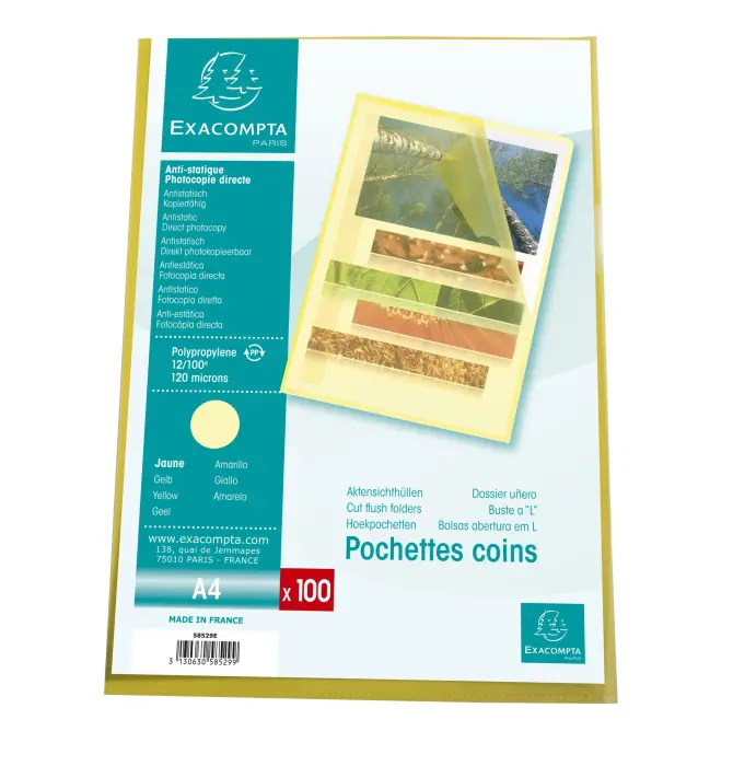 Sachet 100 pochettes polypropylène grainé 12/100e - A4 - Jaune