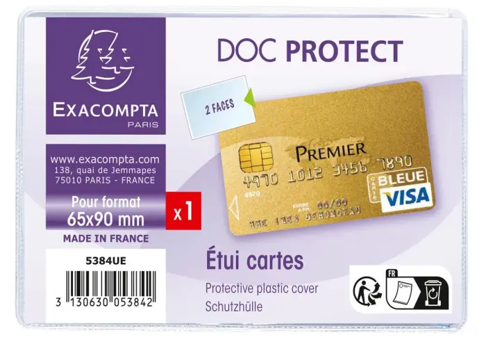 Etui de protection pour carte bancaire PVC lisse 20/100e - Cristal