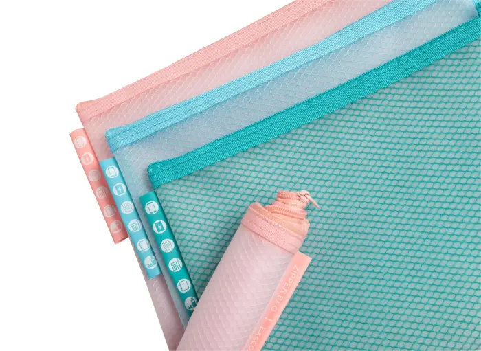 Pochette à fermeture éclair en plastique souple Chromaline pastel - A5 - Couleurs assorties