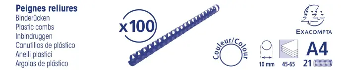 Boite 100 reliures spirales plastique 10mm - Noir