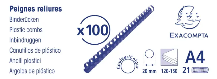 Boite 100 reliures spirales plastique 20mm - Noir