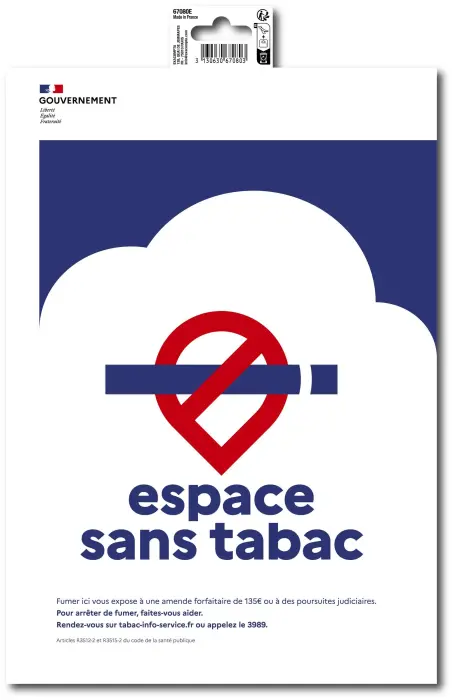 Panneau PVC adhésif Espace sans tabac A4 - New