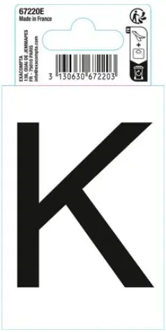 Autocollant PVC adhésif antidérapant lettre K - Noir - New