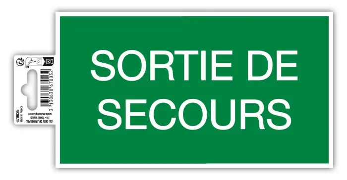 Panneau PVC adhésif antidérapant Issue de Secours 20x11 cm - Vert