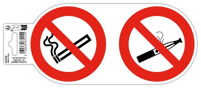 Panneau PVC adhésif antidérapant Interdit de vapoter et de fumer 10 cm - Rouge