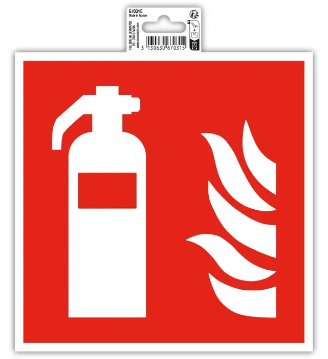 Panneau PVC adhésif antidérapant Extincteur 20x20 cm - Rouge
