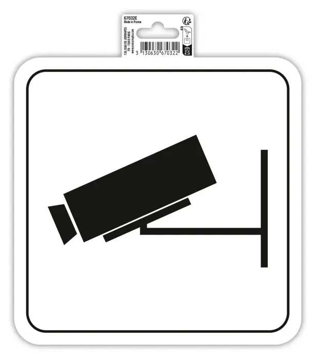 Panneau PVC adhésif antidérapant Video surveillance 20x20 cm - Blanc