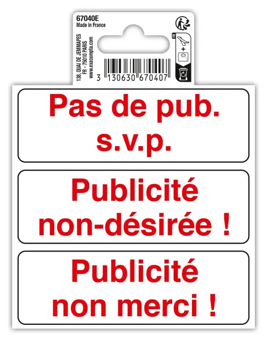 Panneau PVC adhésif antidérapant Publicité interdite 10 cm - Rouge