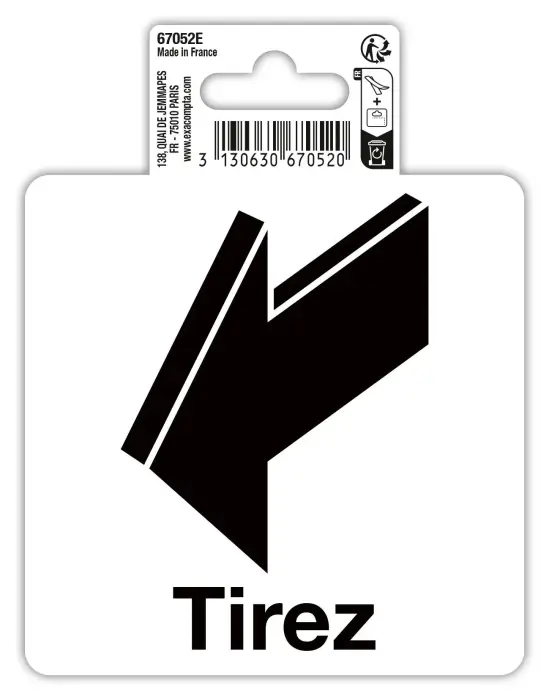 Panneau PVC adhésif antidérapant flèches tirez 10 cm - Noir