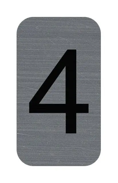 Plaque adhésive imitation Aluminium Chiffre 4 2,5x4,4 cm - Gris