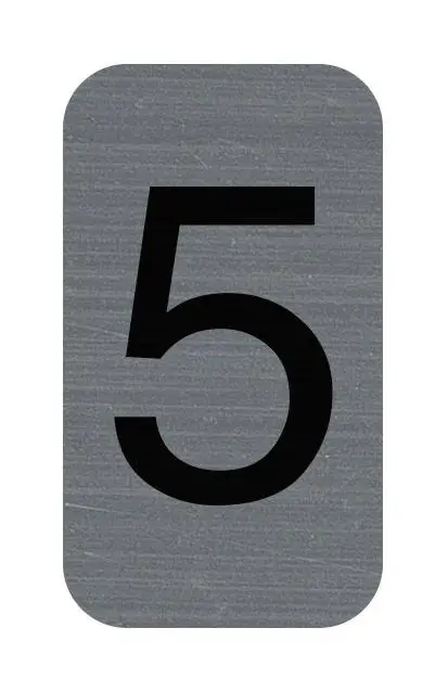 Plaque adhésive imitation Aluminium Chiffre 5 2,5x4,4 cm - Gris