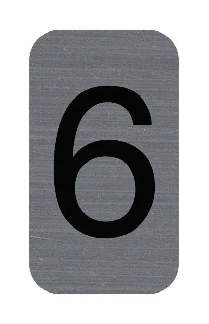 Plaque adhésive imitation Aluminium Chiffre 6 2,5x4,4 cm - Gris