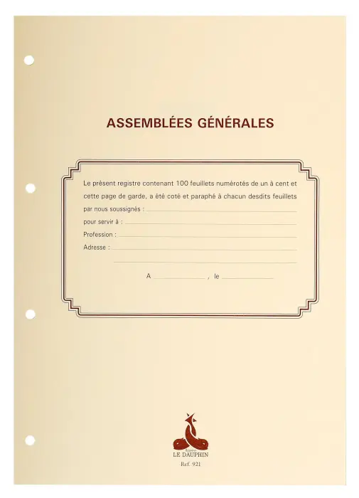 Recharge 297X210 Assemblées générales , Conseil d'administration 100 feuillets foliotés 90g + gardes - Blanc