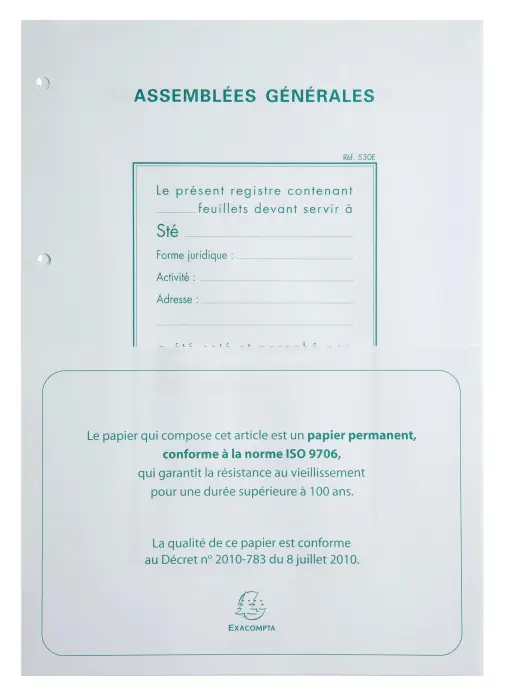 Recharge A4 pour reliures registres - 100 feuillets perforation 4 trous - Blanc