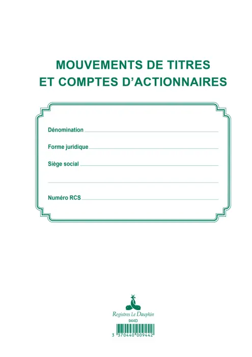 Registre des mouvements de titre, liste des actionnaires, 58 feuillets - Noir