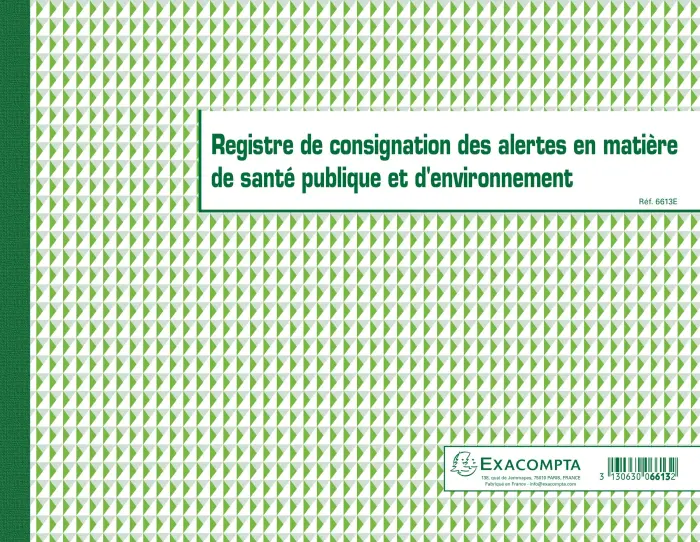 Piqûre 24x32cm - Registre de consignation des alertes en matière de santé publique et d'environnement - 20 pages