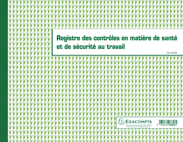 Piqûre 24x32cm - Registre des contrôles de santé et de sécurité au travail - 20 pages