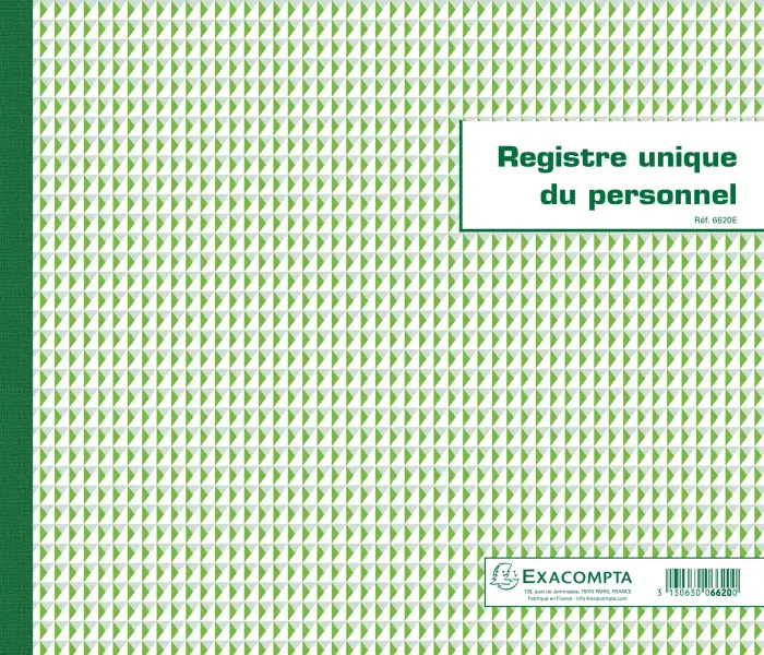 Piqûre 27x32cm - Registre unique du personnel (salariés et stagiaires) - 56 pages