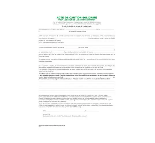 Liasses 'Acte de caution' (tous contrats sauf 50E) - Blanc