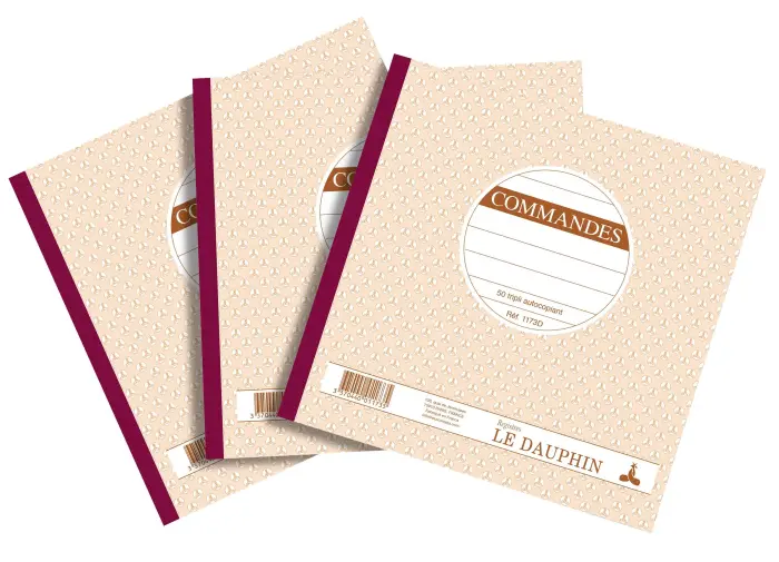 Lot de 3 manifolds COMMANDES - papier autocopiant - triplicata (1 original et 2 copies) - 50feuilles - format 21 x 21 cm - couverture vernie - Avoine