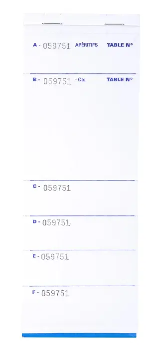 Bloc Brasserie 50 feuillets autocopiants numérotés en tripli - Format 9 ,6x26 cm