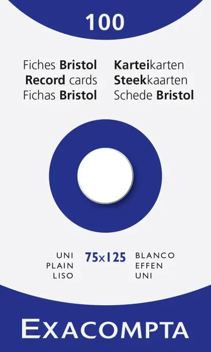 Étui de 100 fiches - bristol uni non perforé 75x125mm - Blanc