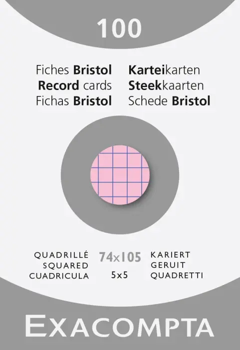 Étui de 100 fiches - bristol quadrillé 5x5 non perforé 74x105mm - Rose