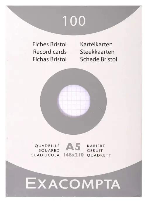 Étui de 100 fiches - bristol quadrillé 5x5 non perforé 148x210mm - Blanc