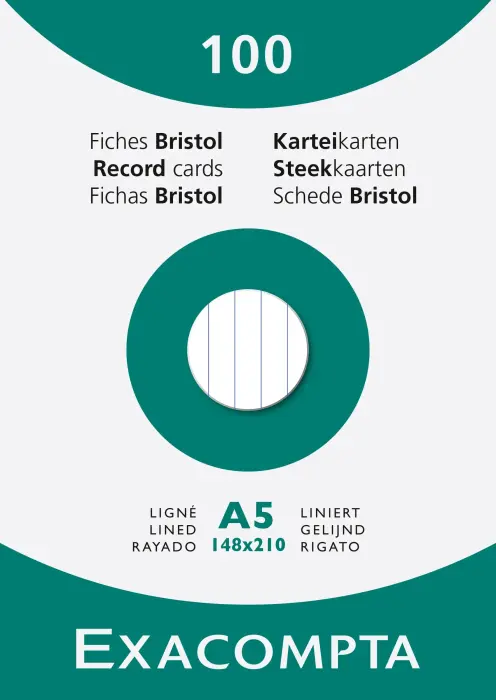 Étui de 100 fiches - bristol ligné non perforé 148x210mm - Blanc