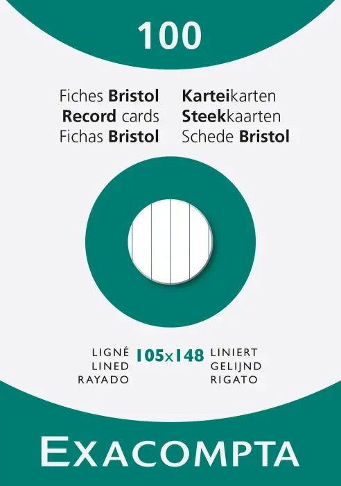 Étui de 100 fiches - bristol blanc ligné non perforé 105x148mm - Blanc