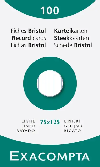Étui de 100 fiches - bristol ligné non perforé 75x125mm - Blanc