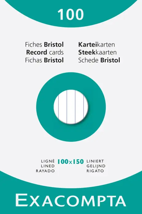 Étui de 100 fiches - bristol ligné non perforé 100x150mm - Blanc